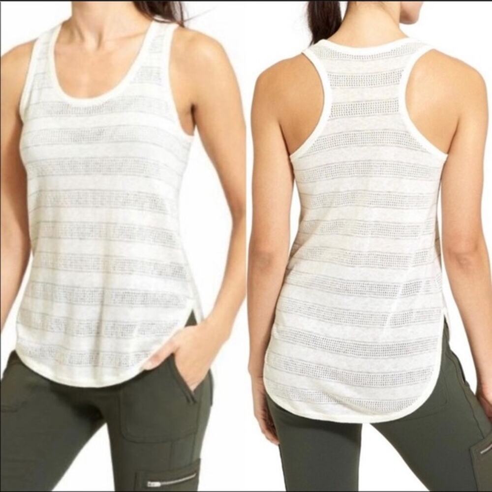 Athleta Mix It Up Knit Tank Hi Low Linen White Sweater Racerback Women Small